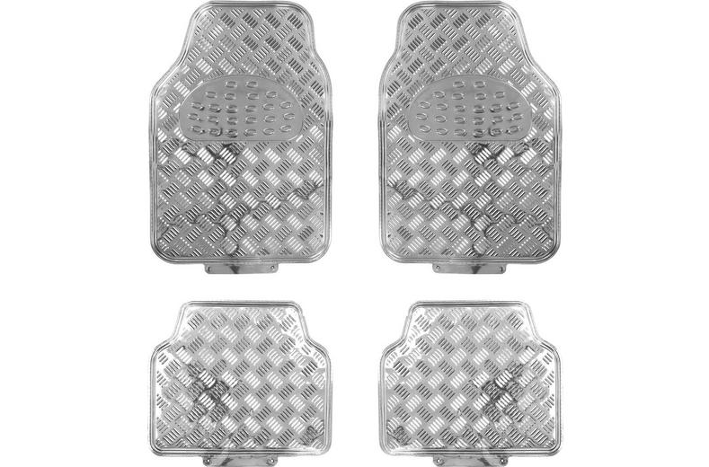 Streetwize 4 Piece Heavy Duty Metallic Check Plate Style Mat Set - Chrome Streetwize 4 Piece Heavy Duty Metallic Check Plate Style Mat Set - Chrome