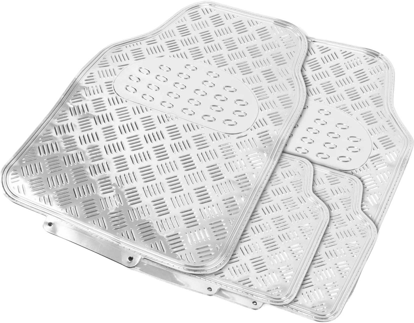 Streetwize 4 Piece Heavy Duty Metallic Check Plate Style Mat Set - Chrome