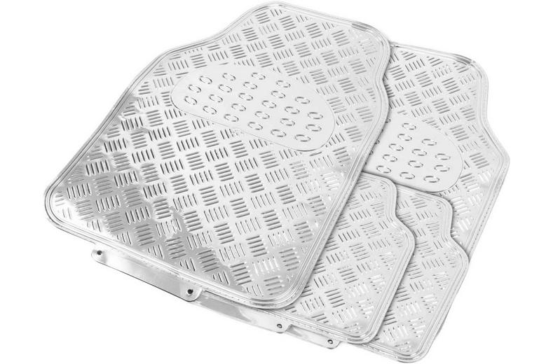 Streetwize 4 Piece Heavy Duty Metallic Check Plate Style Mat Set - Chrome Streetwize 4 Piece Heavy Duty Metallic Check Plate Style Mat Set - Chrome