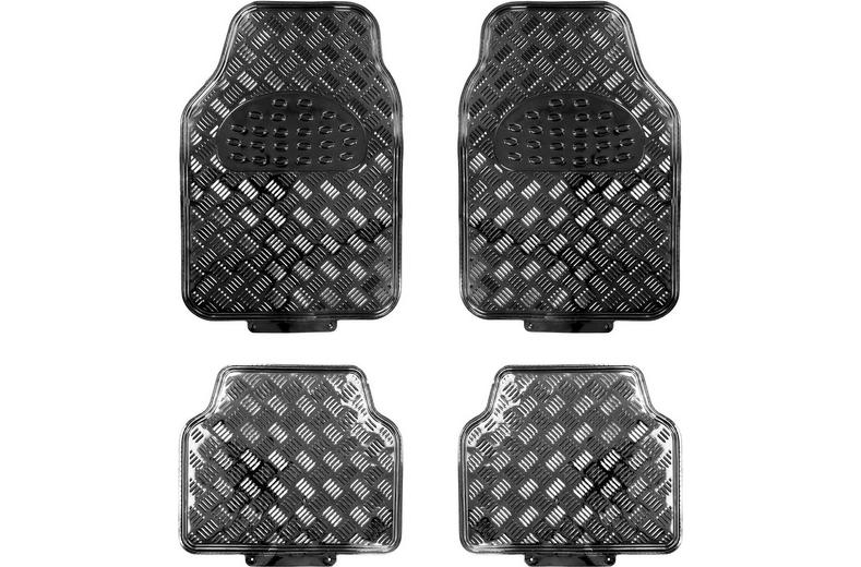 Streetwize 4 Piece Heavy Duty Metallic Check Plate Style Mat Set - Black Streetwize 4 Piece Heavy Duty Metallic Check Plate Style Mat Set - Black