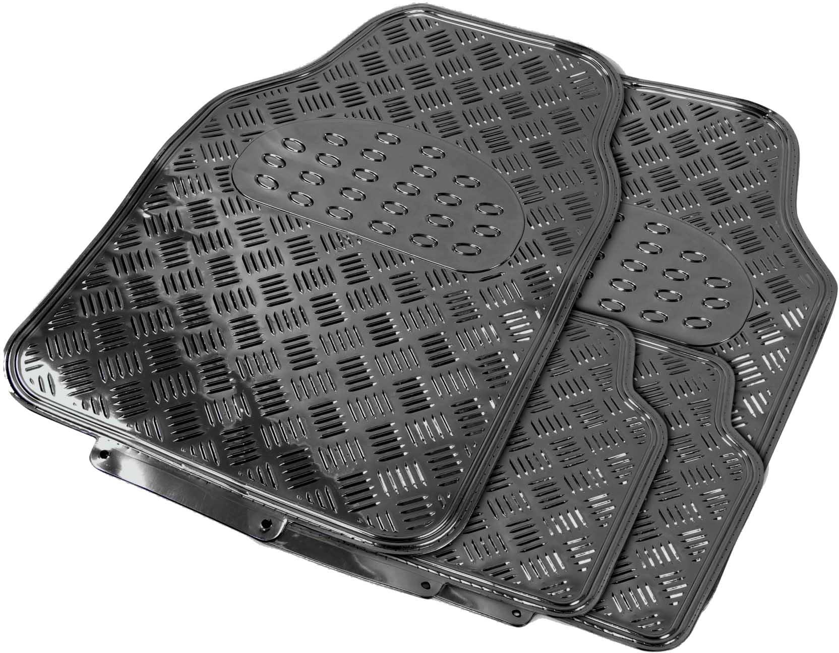 Streetwize 4 Piece Heavy Duty Metallic Check Plate Style Mat Set - Black