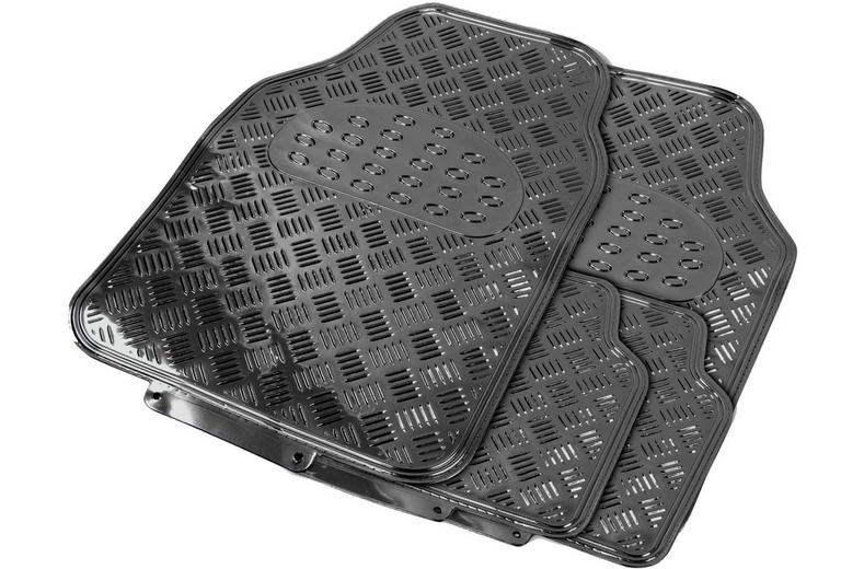 Streetwize 4 Piece Heavy Duty Metallic Check Plate Style Mat Set - Black Streetwize 4 Piece Heavy Duty Metallic Check Plate Style Mat Set - Black