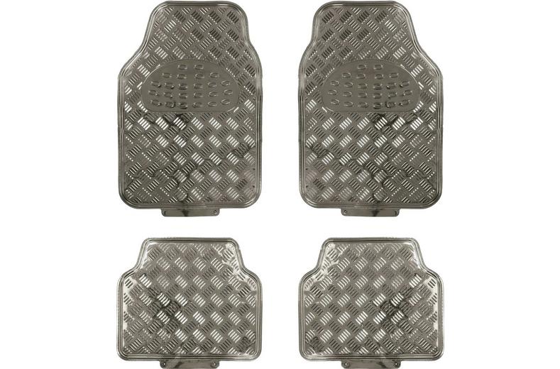 Streetwize 4 Piece Heavy Duty Metallic Check Plate Style Mat Set - Carbon Streetwize 4 Piece Heavy Duty Metallic Check Plate Style Mat Set - Carbon