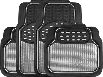 Streetwize 4 Piece Heavy Duty Metallic Style Mat Set - Black & Chrome
