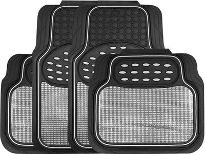 Streetwize 4 Piece Heavy Duty Metallic Style Mat Set - Black & Chrome Streetwize 4 Piece Heavy Duty Metallic Style Mat Set - Black & Chrome