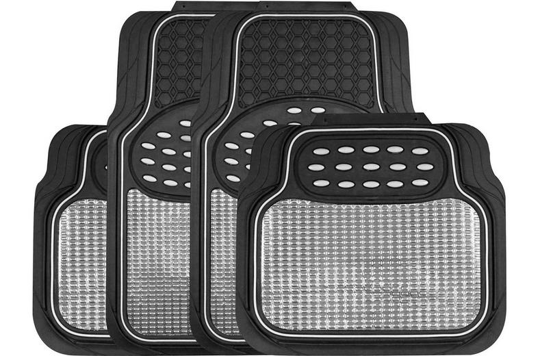Streetwize 4 Piece Heavy Duty Metallic Style Mat Set - Black & Chrome Streetwize 4 Piece Heavy Duty Metallic Style Mat Set - Black & Chrome
