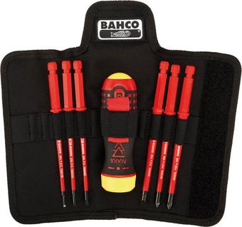Bahco Insulated Ratcheting Screwdriver Set with Interchangeable Blades - Slotted & Pozidrive