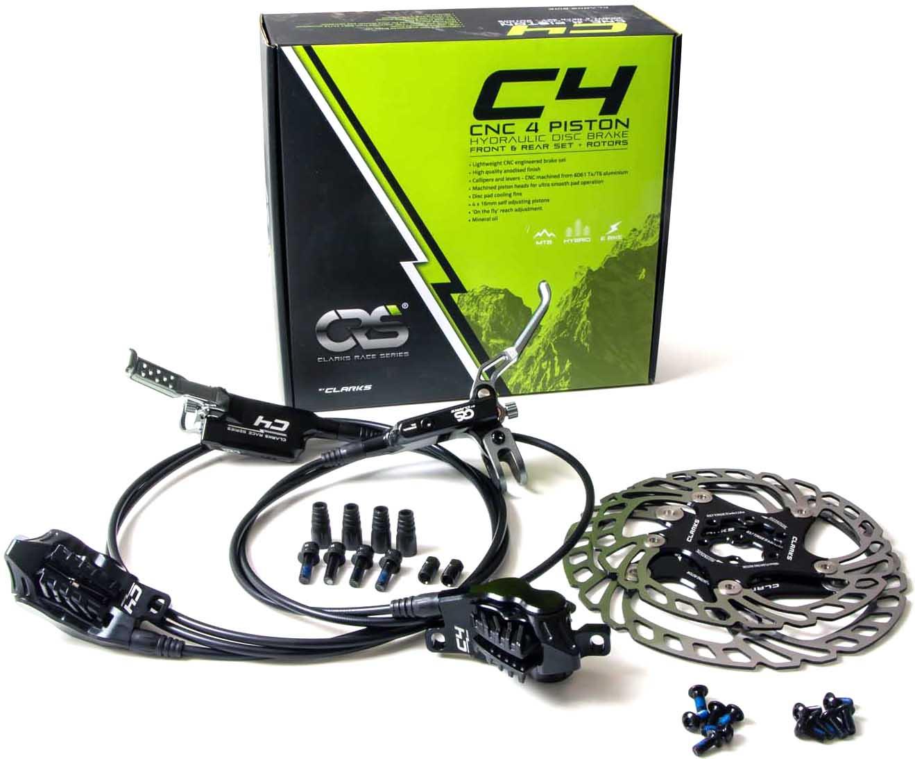Halfords Clarks CRS C4 CNC 4 Piston Hydraulic Disc Brake Set | Pricematch, Extra 8% off for BC Members, Free Bike Health Check, Cycle2Work Scheme & 0% APR Finance.