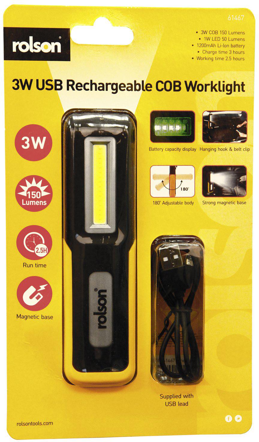 Rolson Rechargeable 3w COB Torch and Lamp