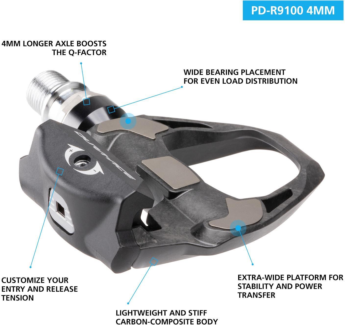 Shimano Dura Ace PD-R9100 SPD SL Carbon Road Pedals 4mm Longer Axle