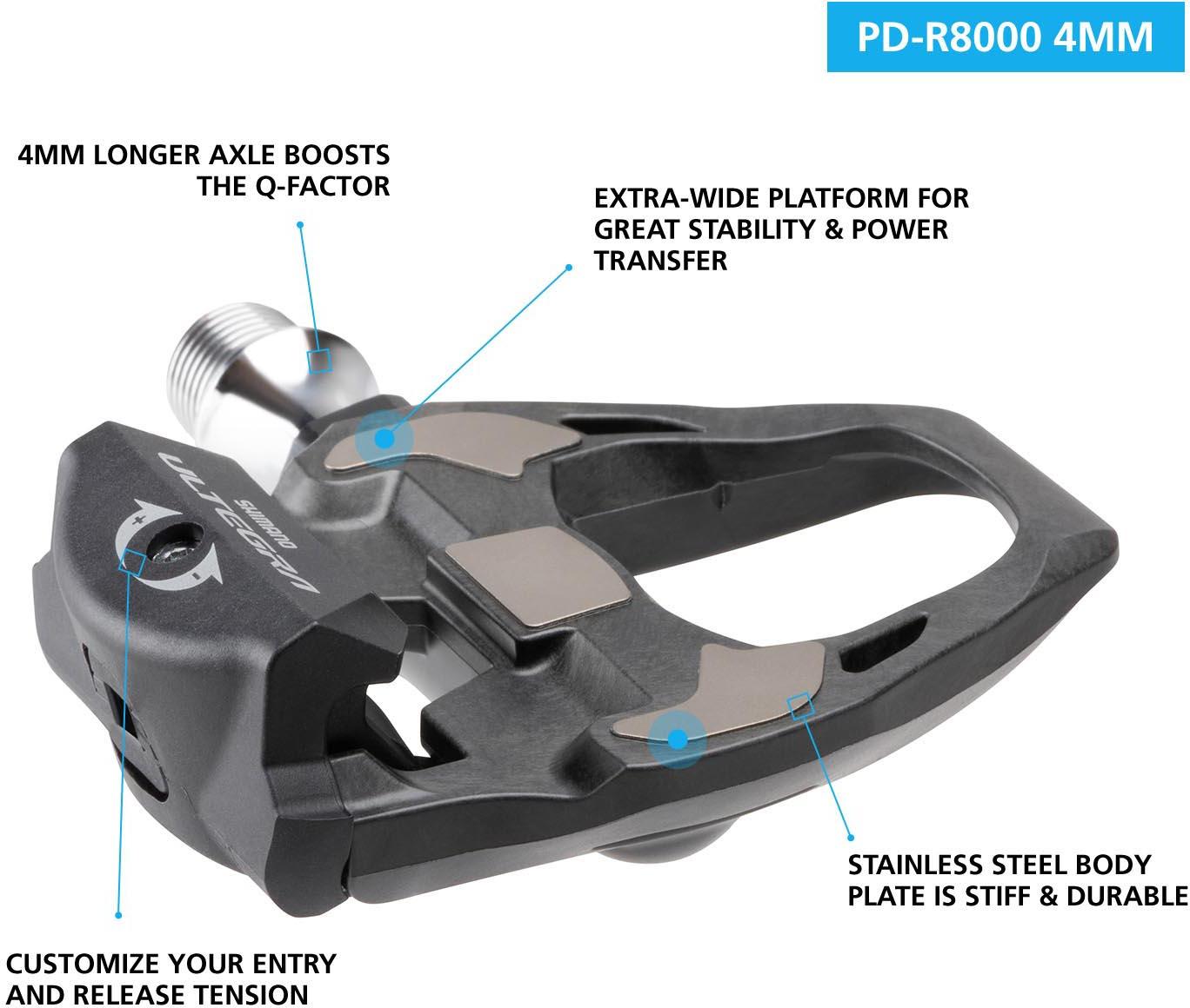 Shimano Ultegra PD-R8000 SPD-SL Carbon Road Pedals 4mm Longer Axle