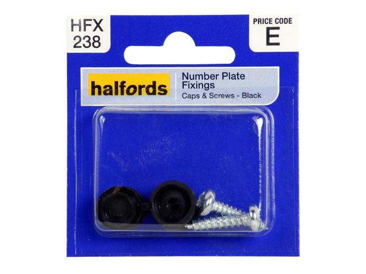 Halfords Number Plate Screws and Caps - Black