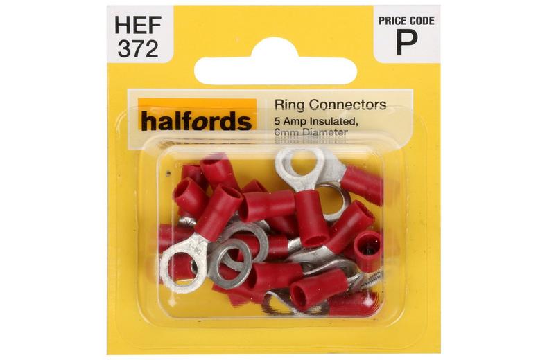 Halfords Ring Connectors 5 Amp Insulated 6mm HEF372 Halfords Ring Connectors 5 Amp Insulated 6mm HEF372