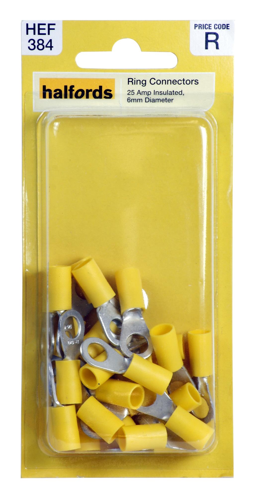 Halfords Ring Connectors 25 Amp Insulated 6Mm Hef384