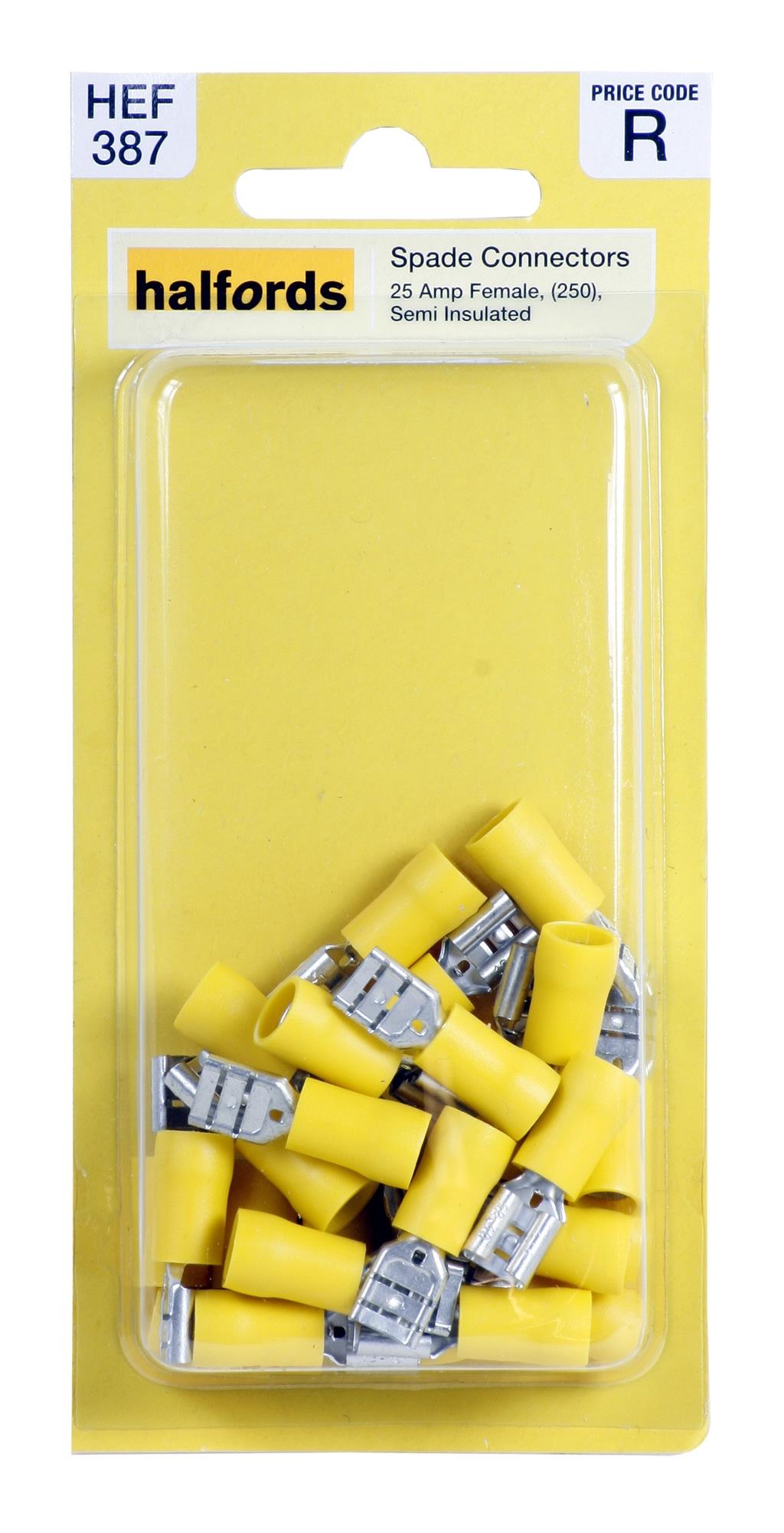 Halfords Spade Connectors 25 Amp Female Semi Insulated HEF387 Halfords UK