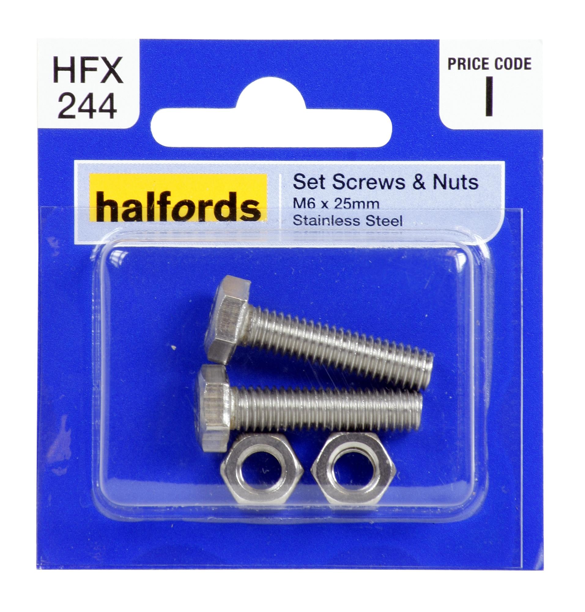 Halfords Set Screws & Nuts M6X25Mm Hfx244