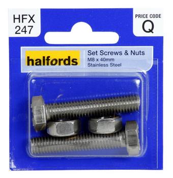 Halfords Set Screws and Nuts M8 x 40mm HFX247