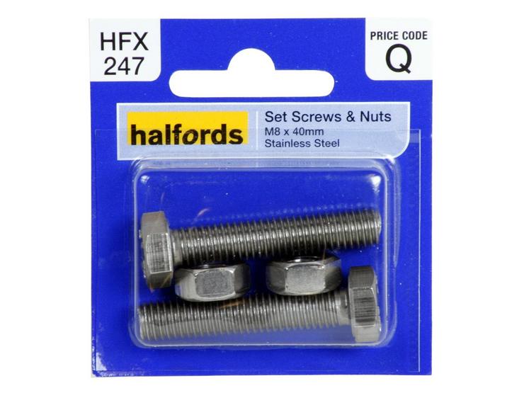 Halfords Set Screws and Nuts M8 x 40mm HFX247
