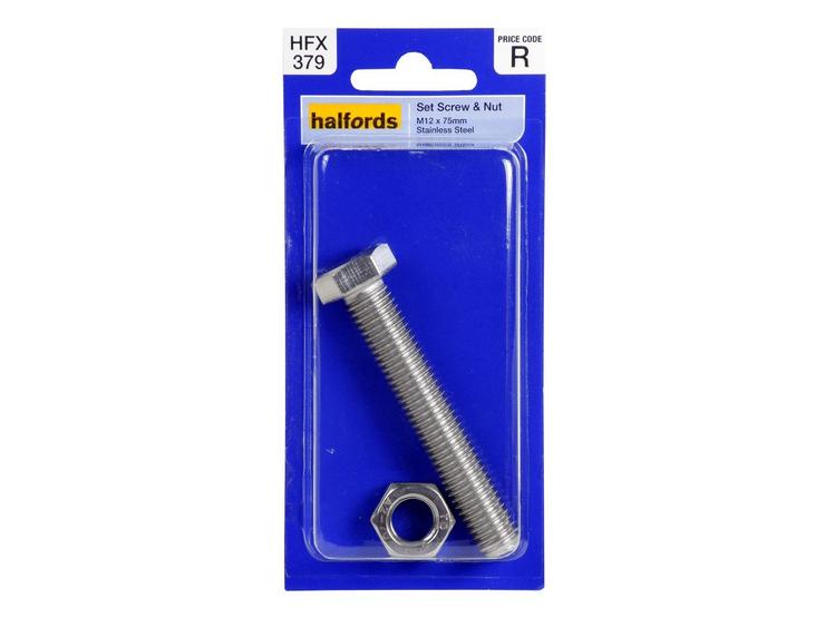 Halfords Set Screw & Nut M12x75mm HFX379
