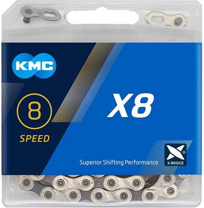 KMC X8 6/7/8 Speed Chain, Silver/Grey, 114L KMC X8 6/7/8 Speed Chain, Silver/Grey, 114L