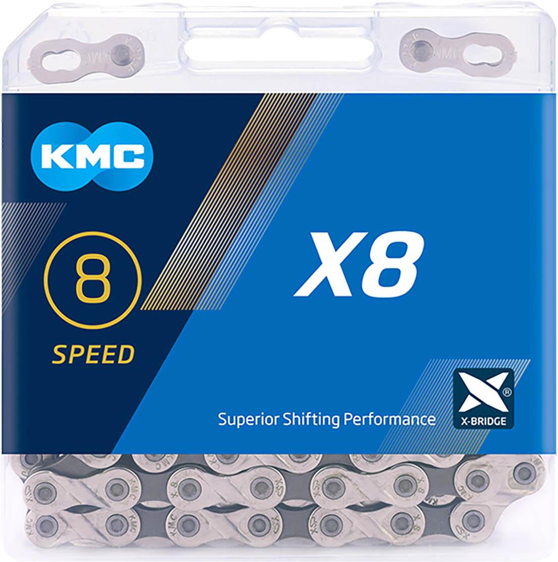 KMC X8 6/7/8 Speed Chain, Silver/Grey, 114L