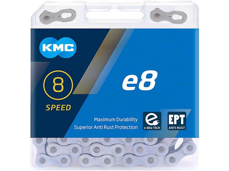 KMC E8 EPT E-Bike 6/7/8 Speed Chain, Silver, 122L