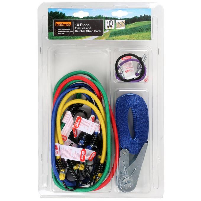 PACK OF 10 MIXED LENGTH LUGGAGE ELASTICS BUNGEE CORD STRAPS & METAL HOOK ENDS 