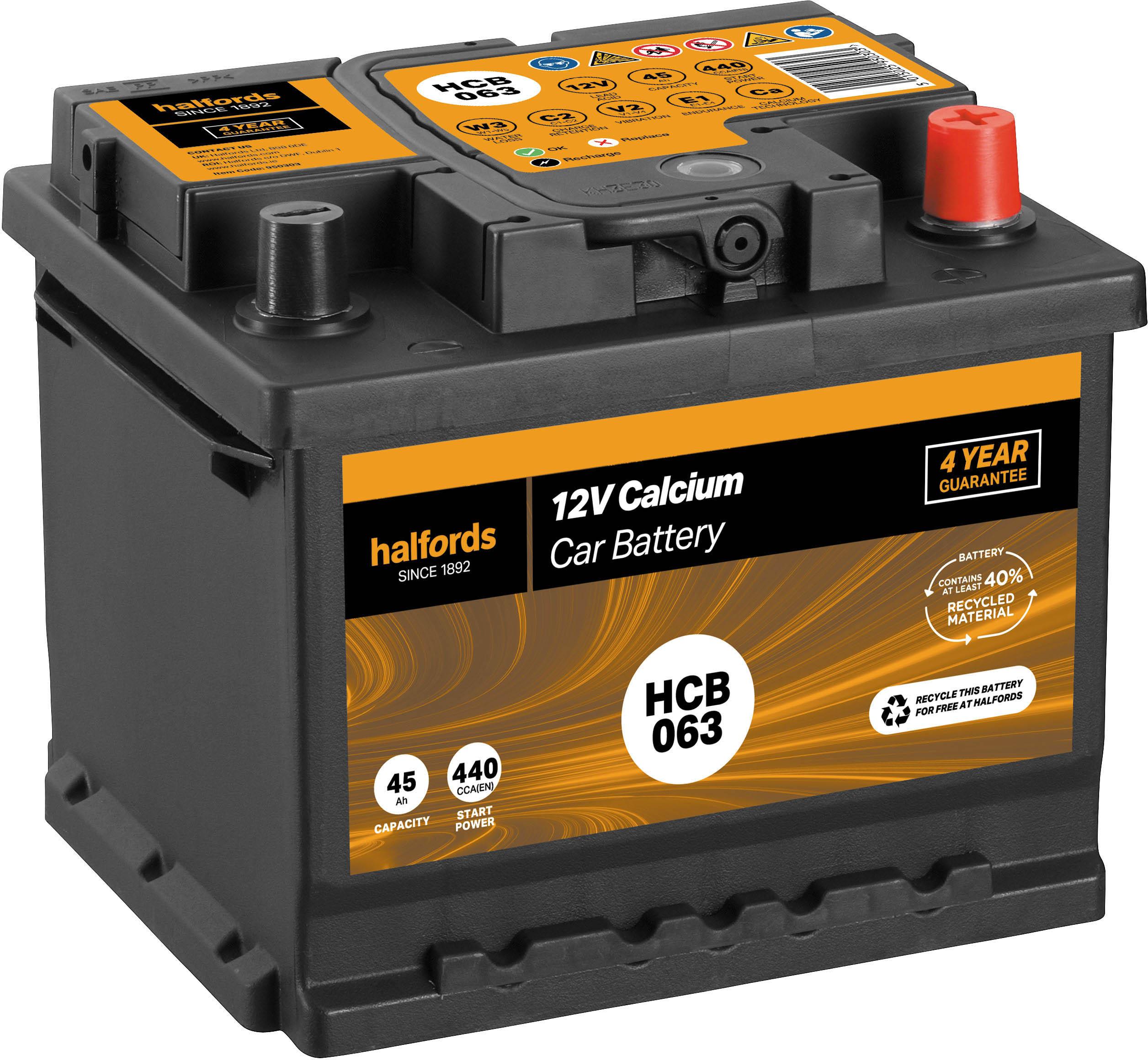 Halfords Hcb063 Calcium 12V Car Battery 4 Year Guarantee