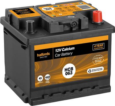 Halfords HCB063 Calcium 12V Car Battery 4 Year Guarantee Halfords HCB063 Calcium 12V Car Battery 4 Year Guarantee