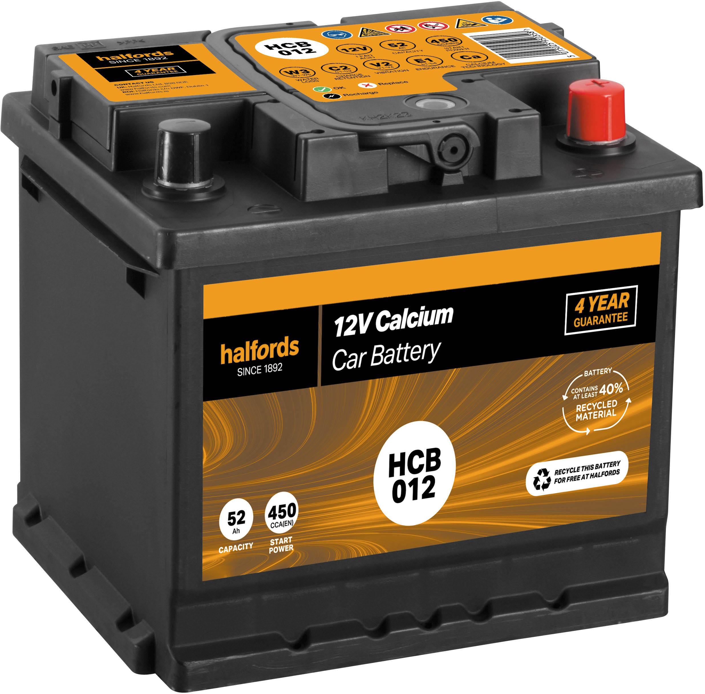 Halfords Hcb012 Calcium 12V Car Battery 4 Year Guarantee