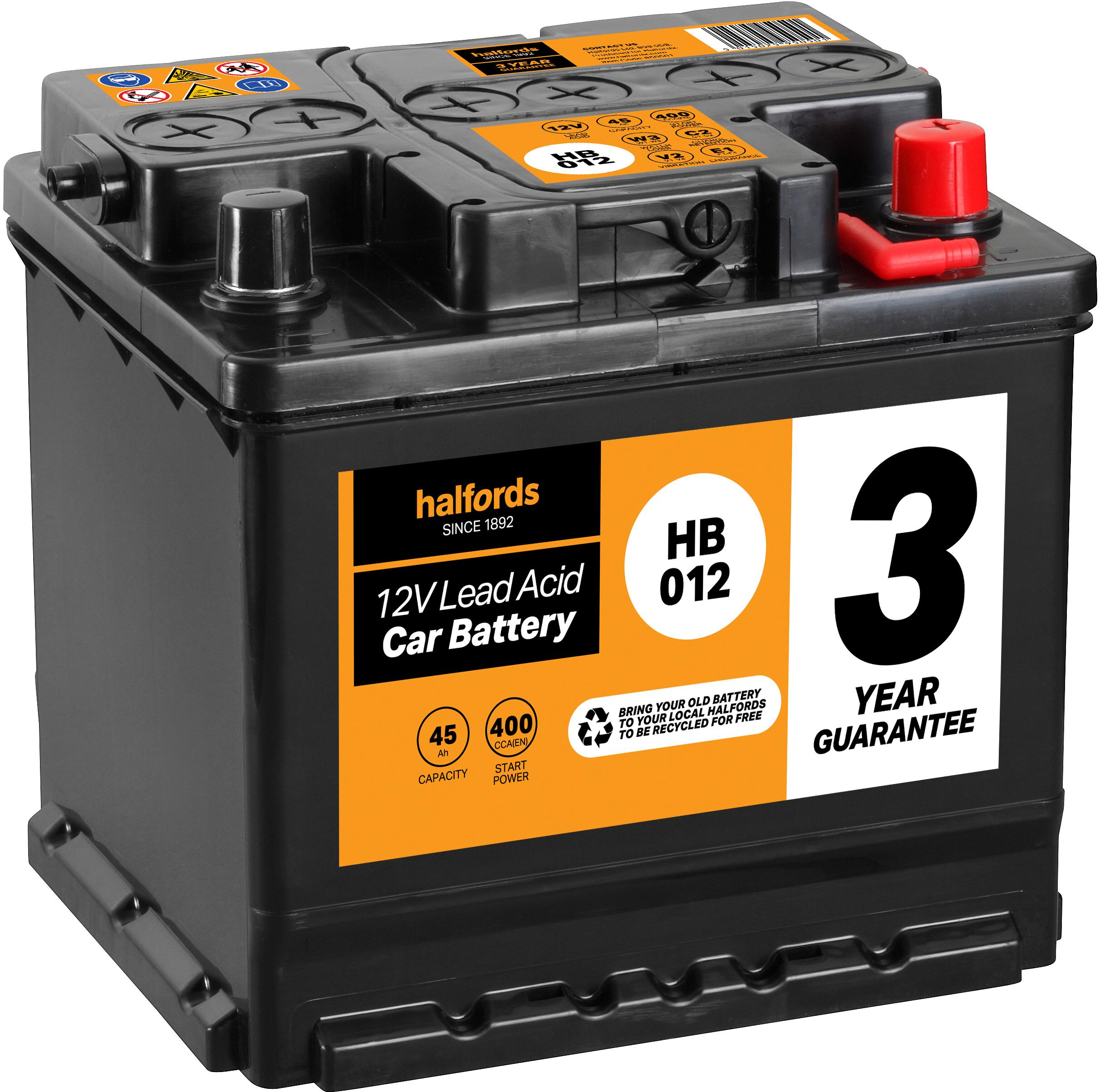 Halfords HB012 Lead Acid 12V Car Battery 3 Year Guarantee | Halfords UK