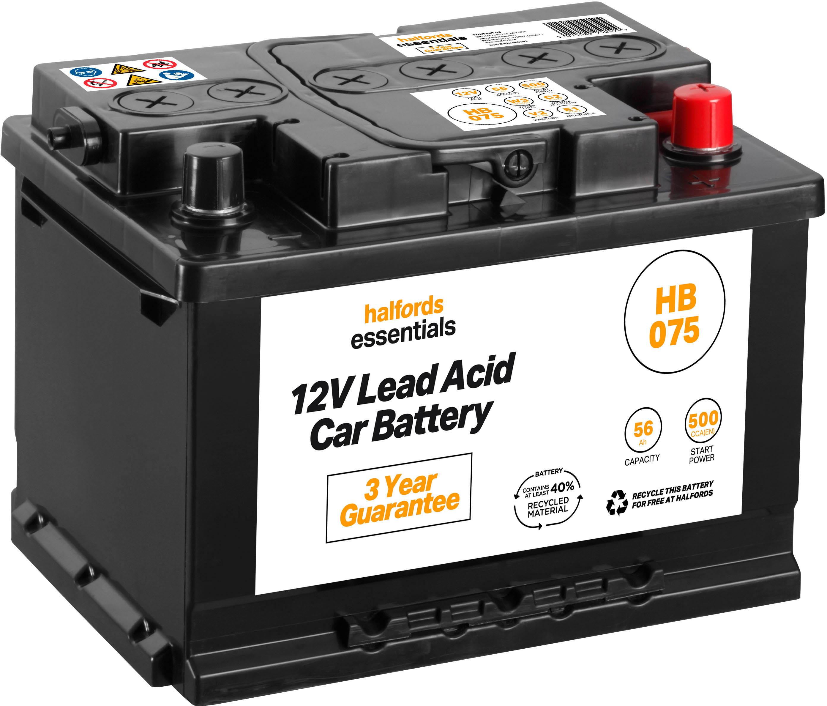 Halfords Hb075 Lead Acid 12V Car Battery 3 Year Guarantee