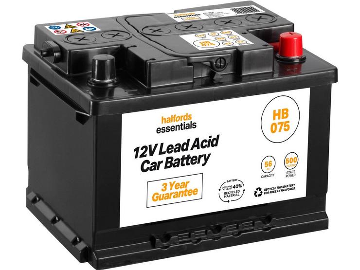 Halfords HB075 Lead Acid 12V Car Battery 3 Year Guarantee