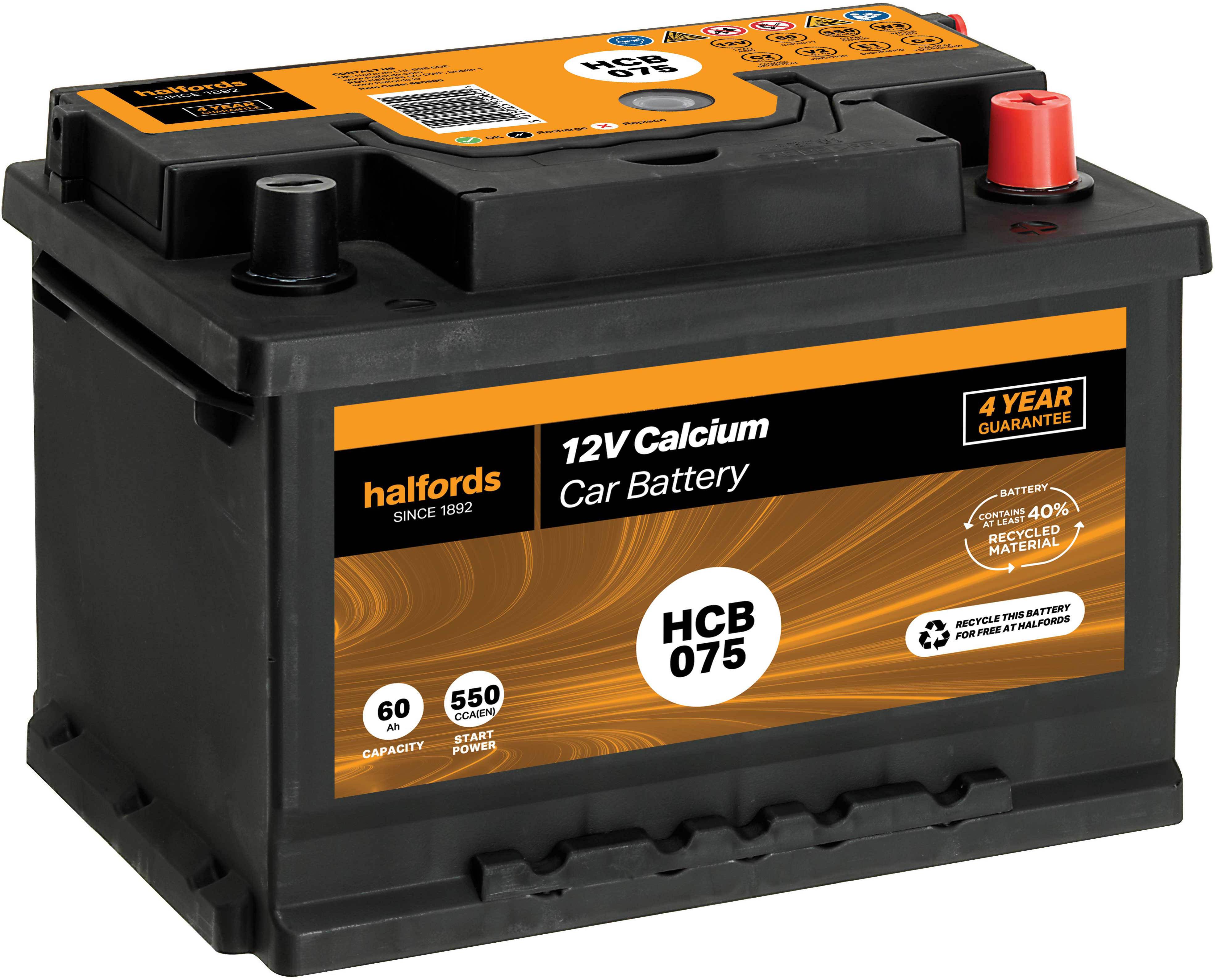 Halfords Hcb075 Calcium 12V Car Battery 4 Year Guarantee