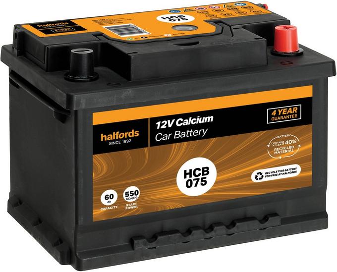 Halfords HCB075 Calcium 12V car battery 4 year Guarantee