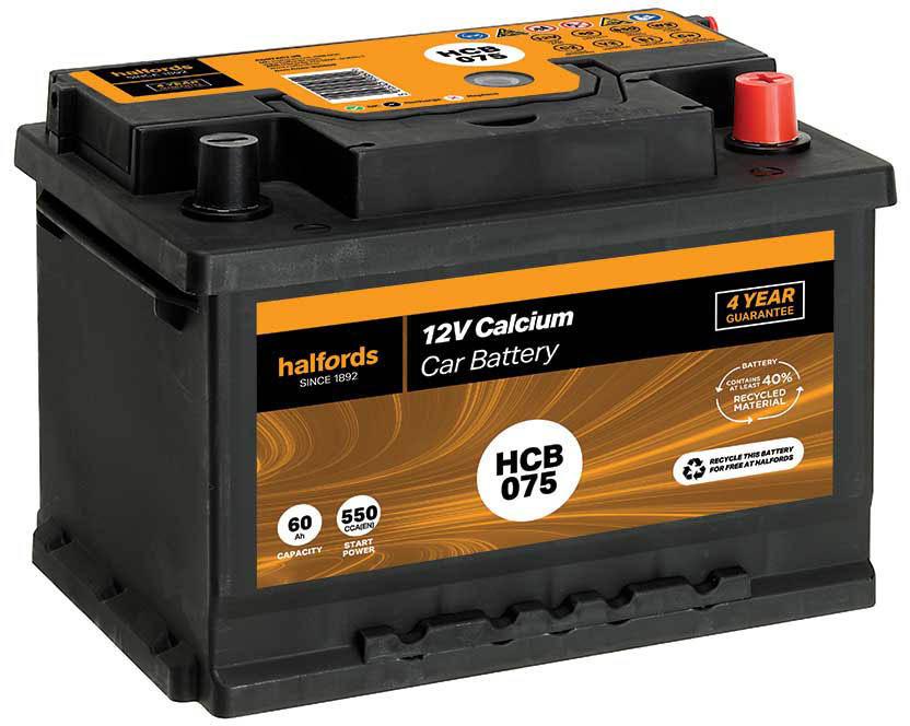 Halfords HCB075 Calcium 12V car battery 4 year Guarantee