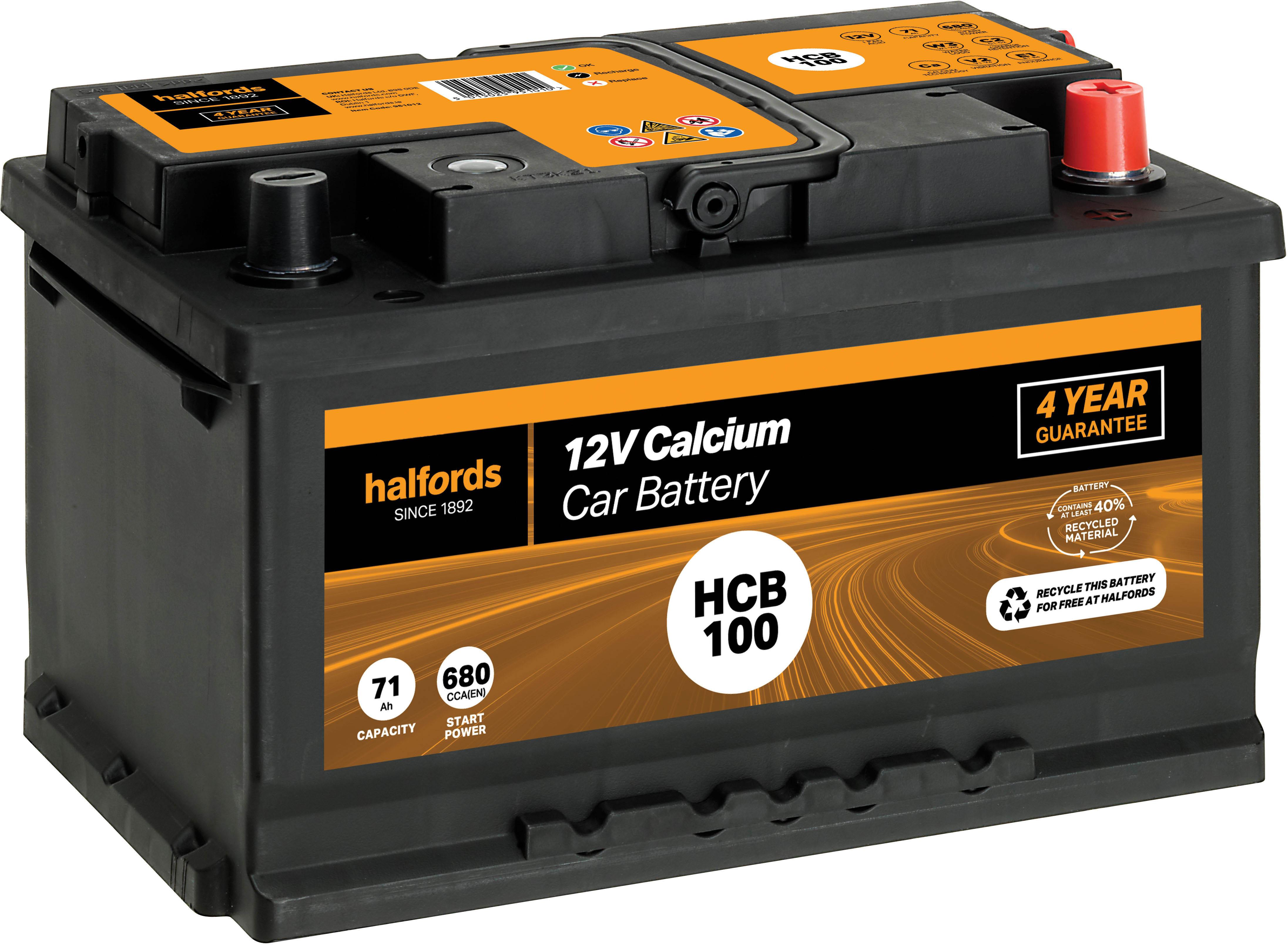 Halfords HCB100 12V Car Battery 4 Year Guarantee