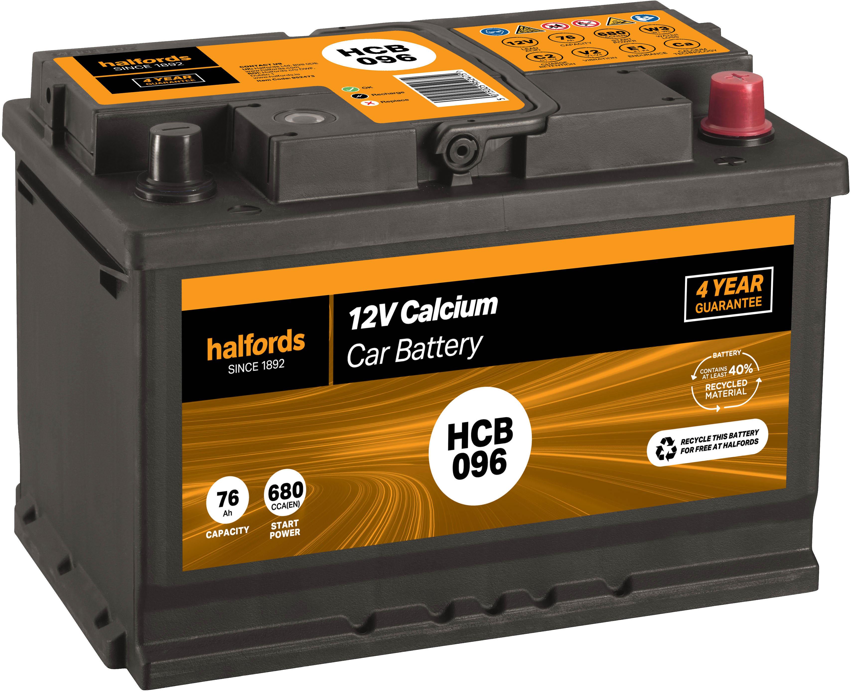 Halfords Hcb096 Calcium 12V Car Battery 4 Year Guarantee