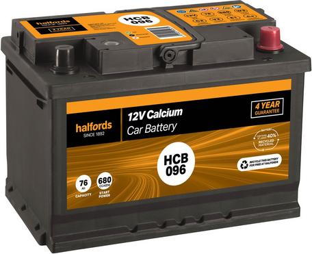 Halfords HCB096 Calcium 12V Car Battery 4 Year Guarantee
