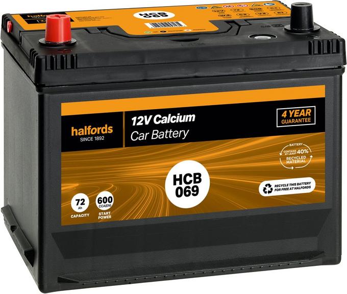 Halfords HB072/HCB069 Lead Acid 12V Car Battery 4 year Guarantee