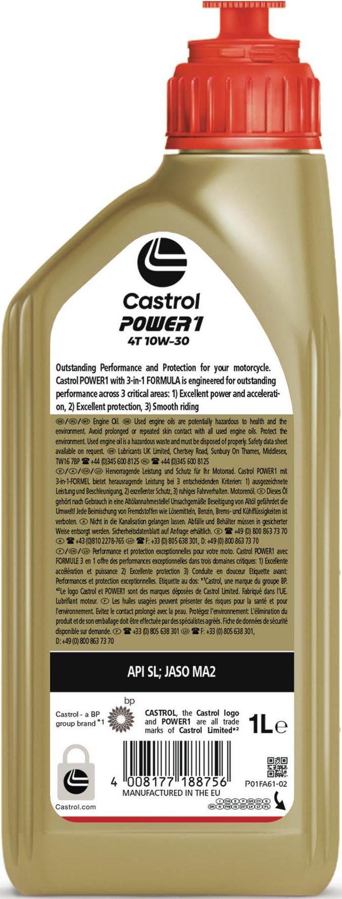 Castrol Power 1 4T 10W/30 Motorcycle Engine Oil - 1ltr