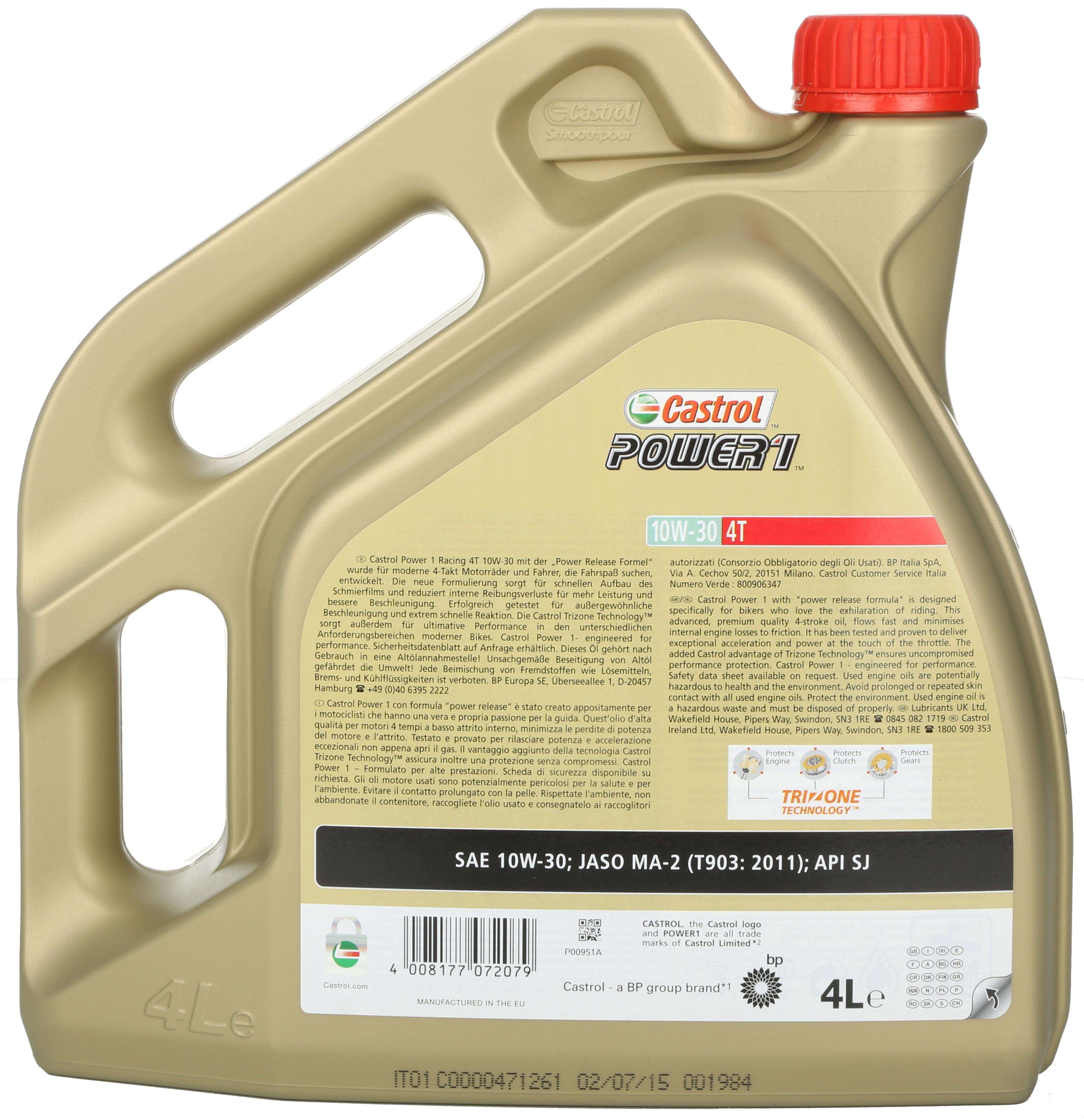Castrol Power 1 4T 10W/30 Motorcycle Engine Oil - 4ltr