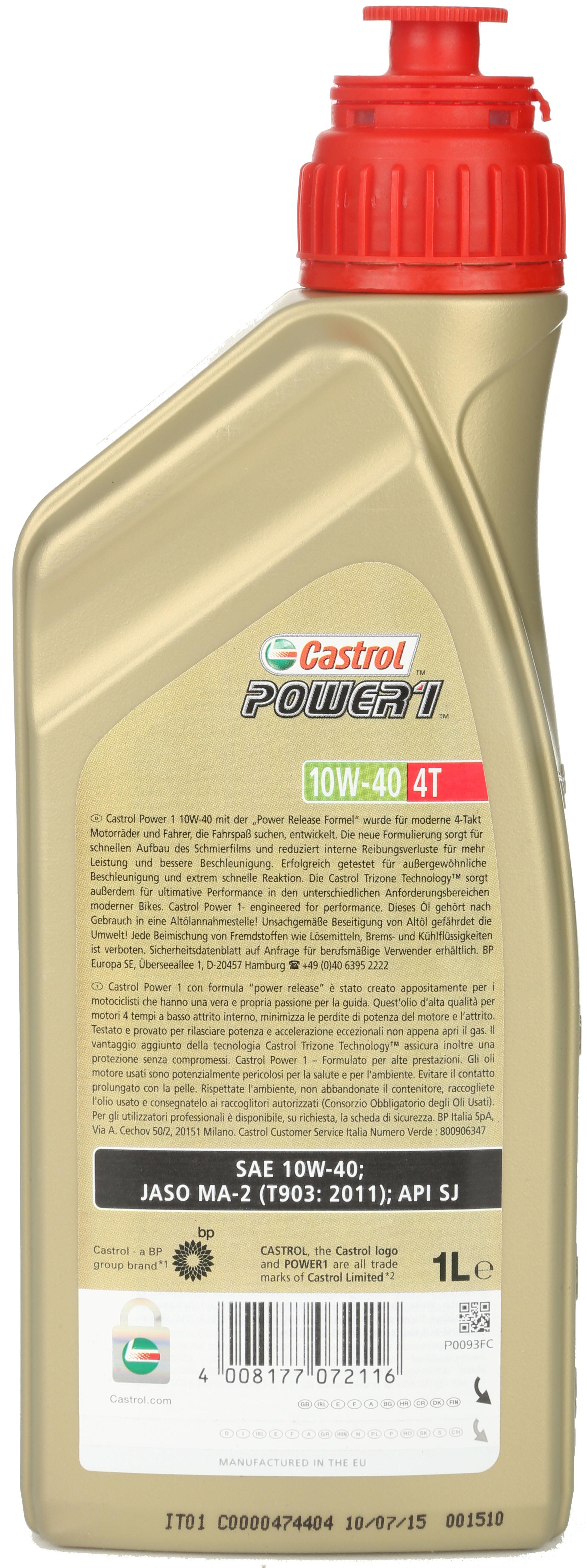 Castrol Power 1 4T 10W/40 Motorcycle Engine Oil - 1ltr