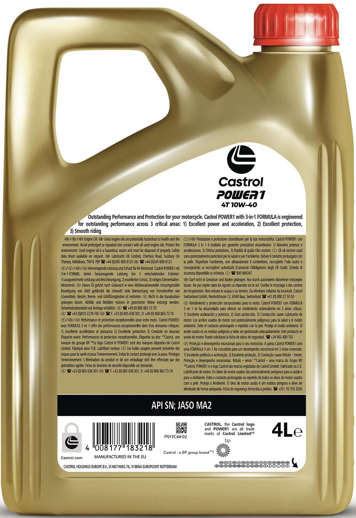 Castrol Power 1 4T 10W/40 Motorcycle Engine Oil - 4ltr