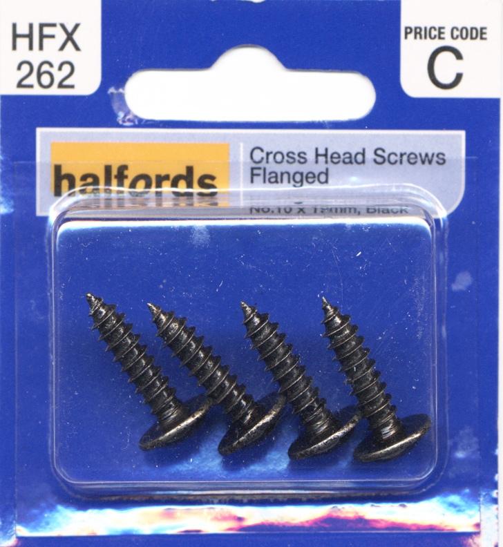 Halfords Cross Head Screws Flanged No10X19Mm Black Hfx262