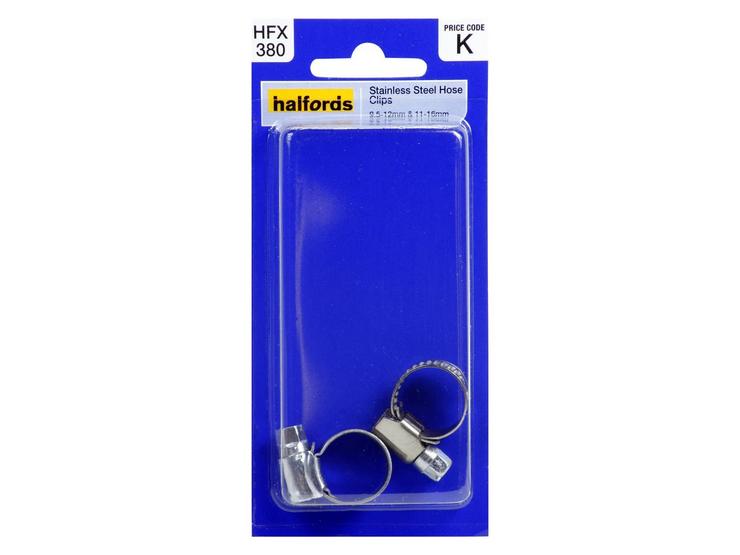 Halfords Stainless Steel Hose Clips 9.5-12mm and 11-16mm HFX380