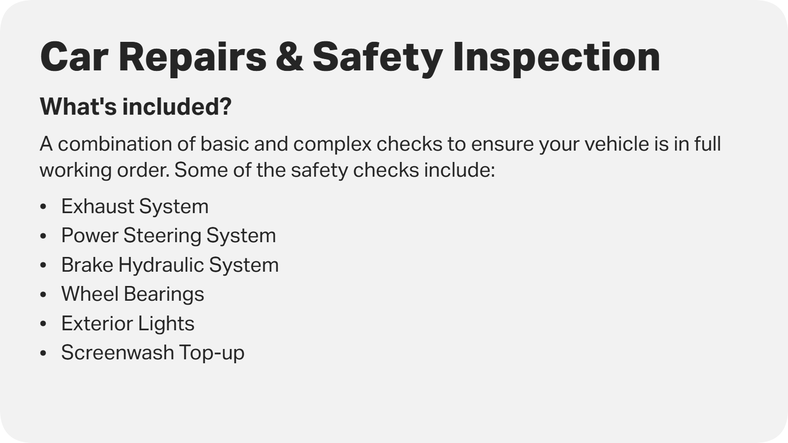 Car Repairs and Safety Inspection